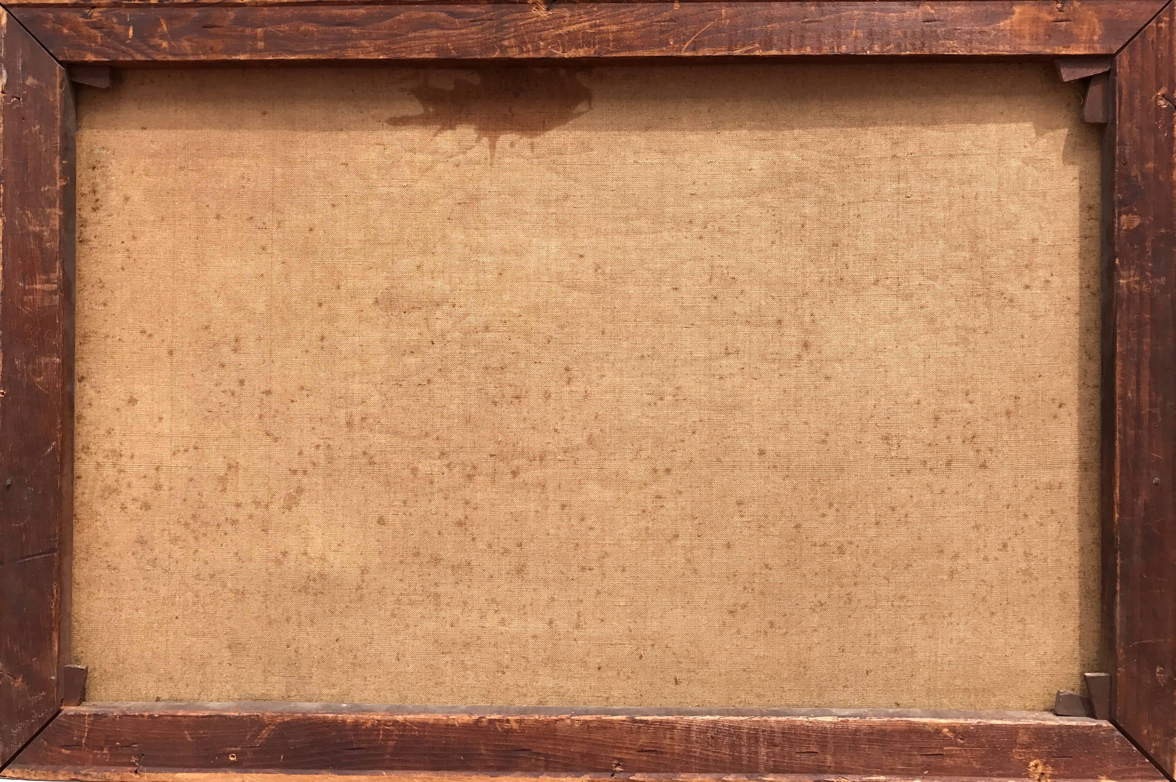 Oil on canvas painting by the New Jersey artist, Arthur Hoeber.  Signed twice lower left.  Once, barely visible just above the very visible signature. In original, unlined condition. There is evidence of a thin glue like spill visible top middle