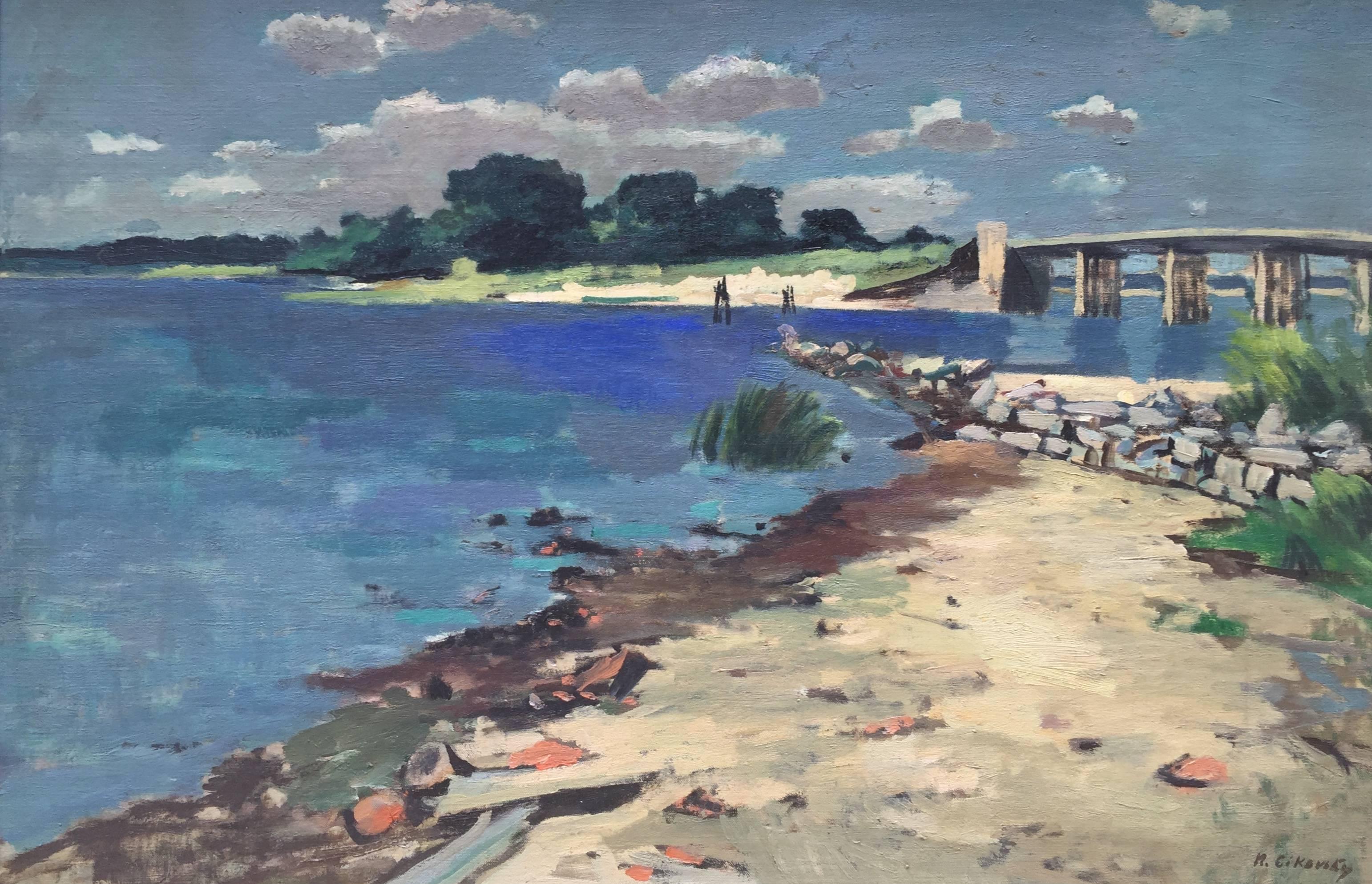 Nicolai Cikovsky Landscape Painting - "Bridge in Sag Harbor"