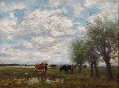 Antique "Cows at Watering Hole"