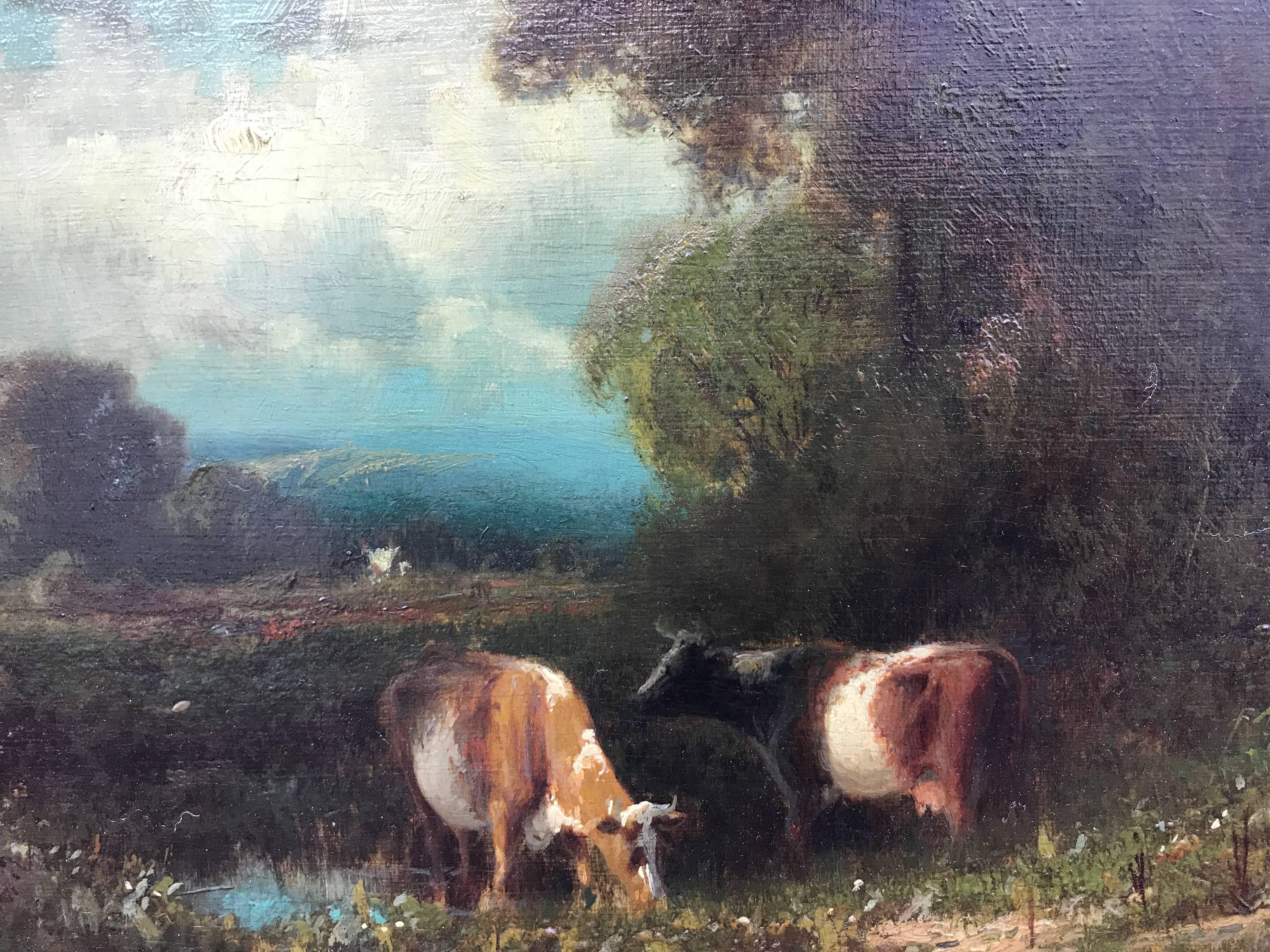 Landscape Painting de James Fairman - "Vacas en un paisaje"