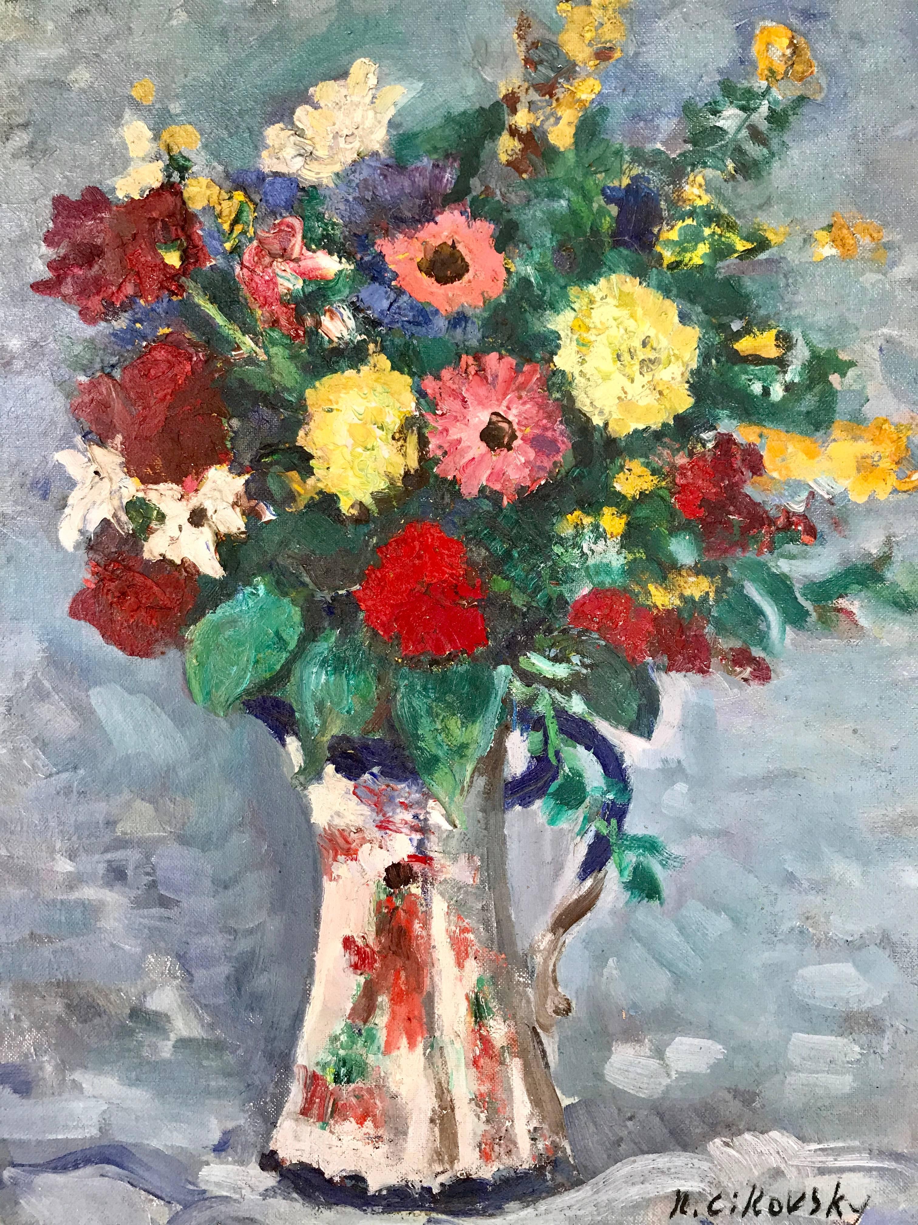 „Bouquet in Porzellankrug“ – Painting von Nicolai Cikovsky