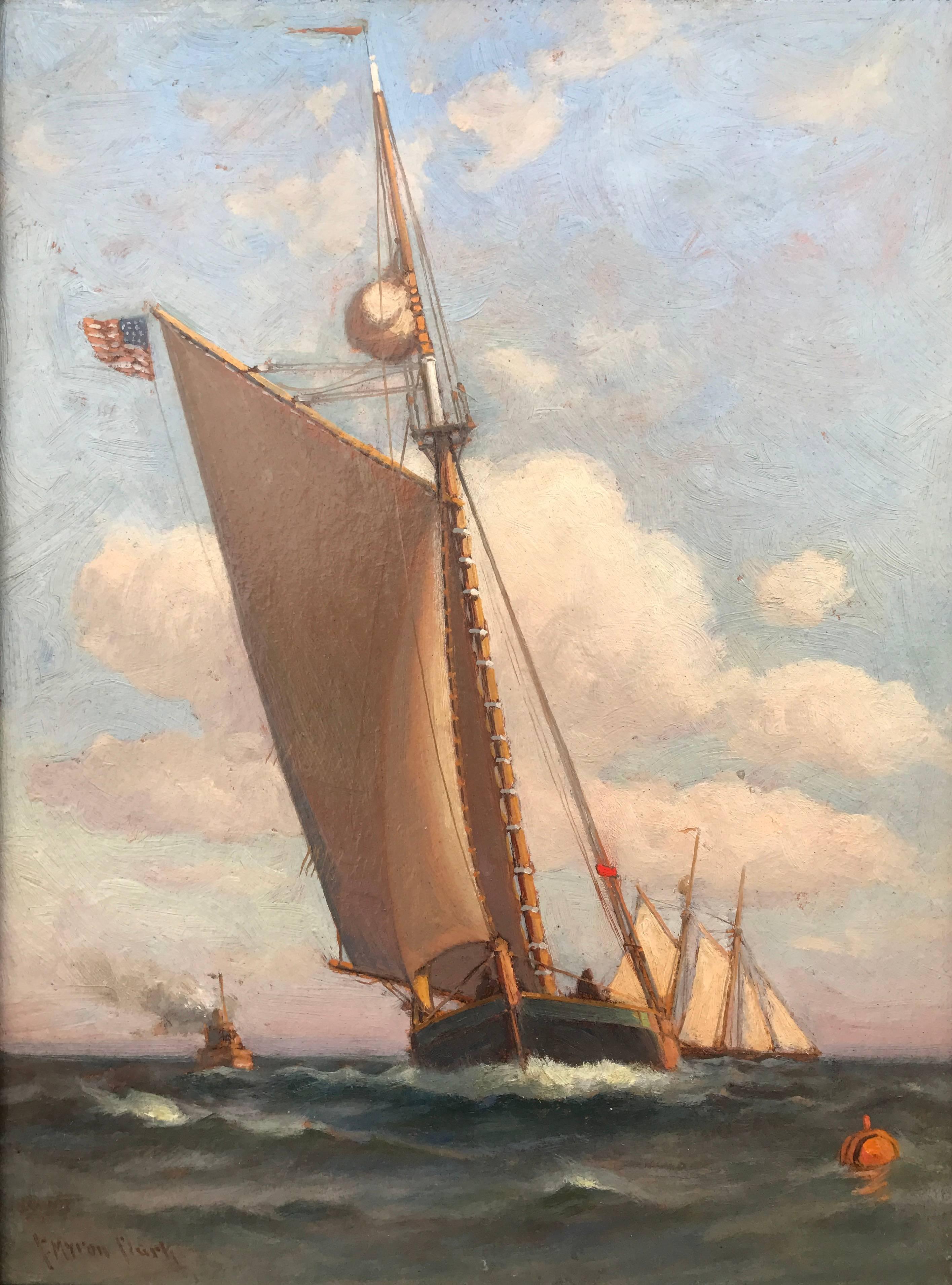 "Gaff Rigged Sloop at Sea" - Painting by C. Myron Clark