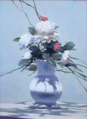 "Still Life of Peonies in White Vase"