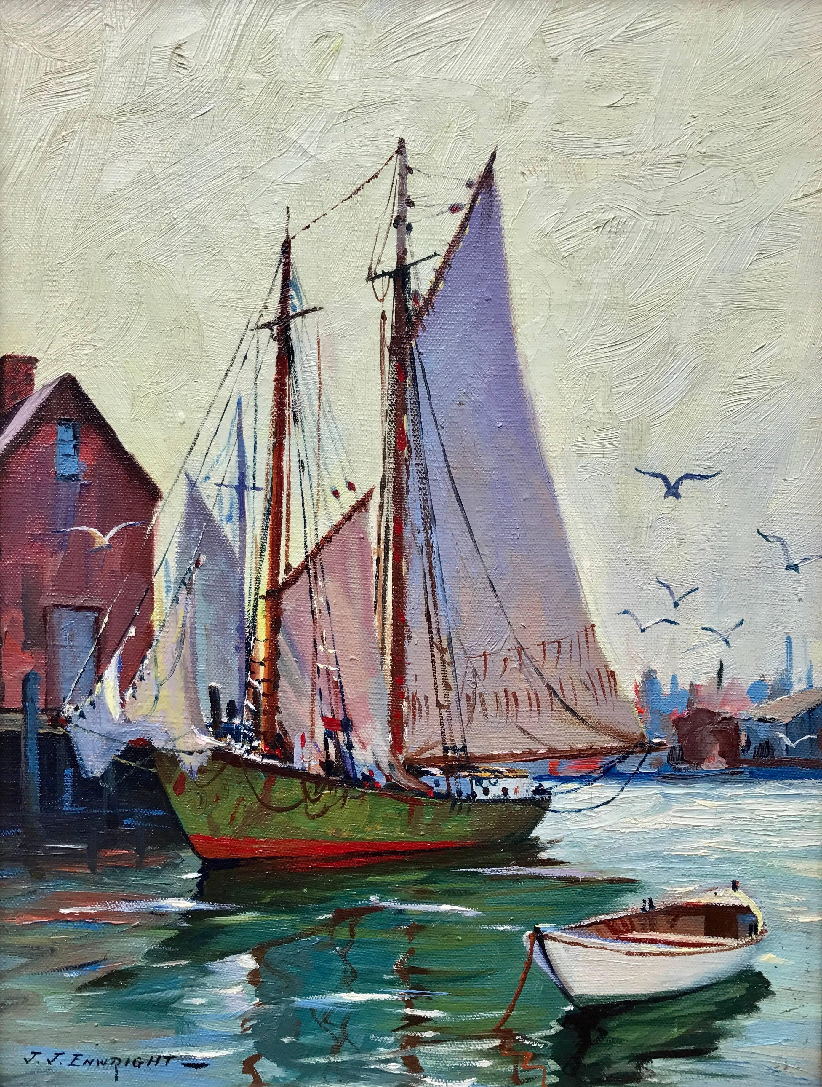 C. Hjalmar Amundsen Landscape Painting - "Gloucester Dockside"