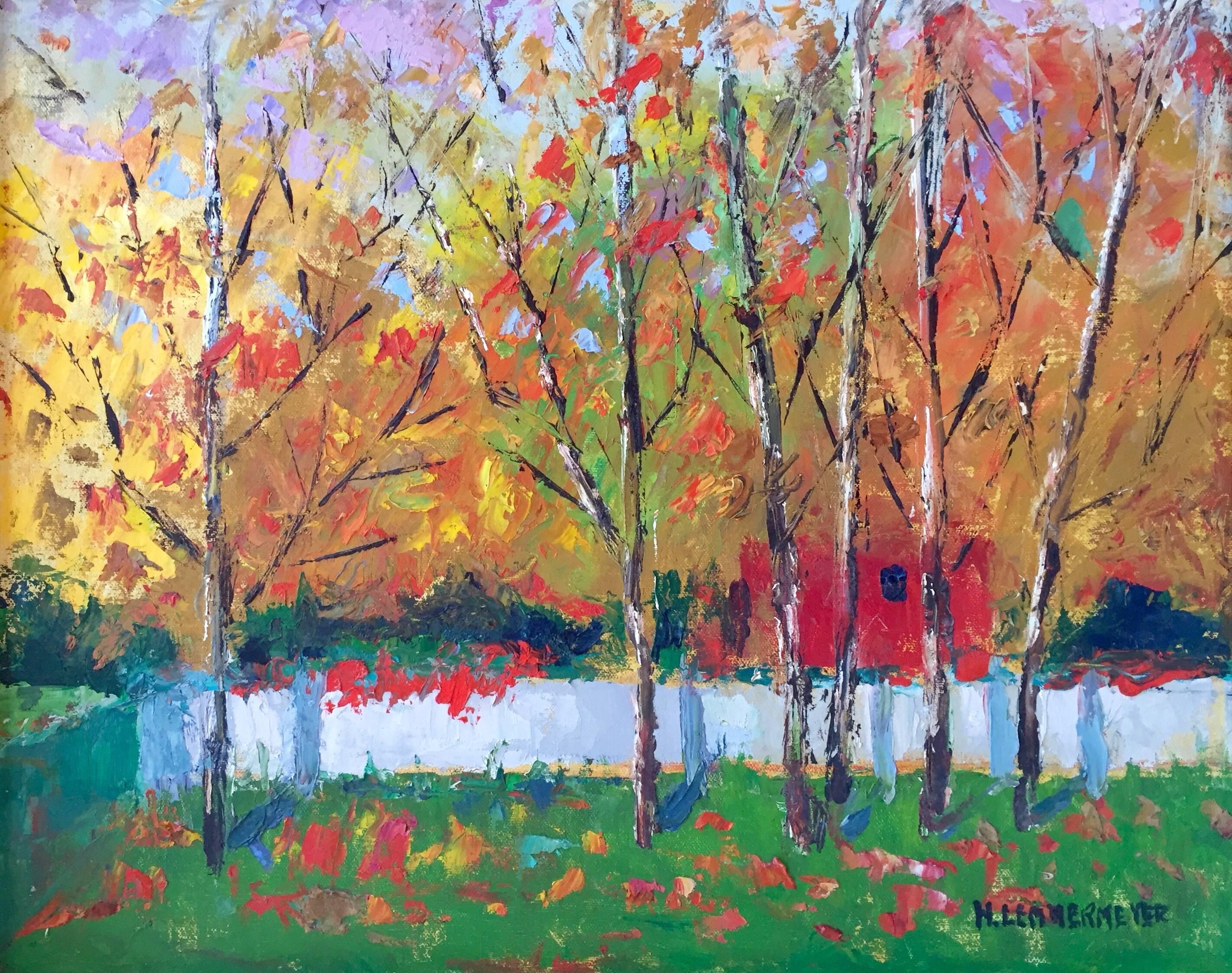 Michael Lemmermeyer Landscape Painting - "White Fence, Red House"