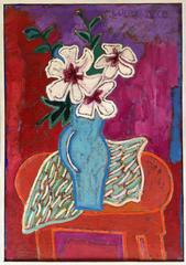 "White Hibiscus in Blue Vase"