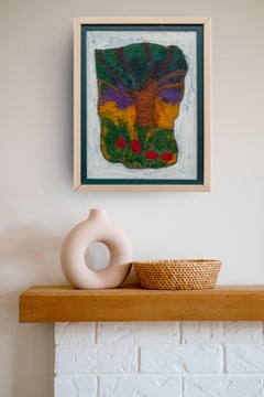 Signed Handmade Felt textile tree w/ quilting stitching, African-American artist