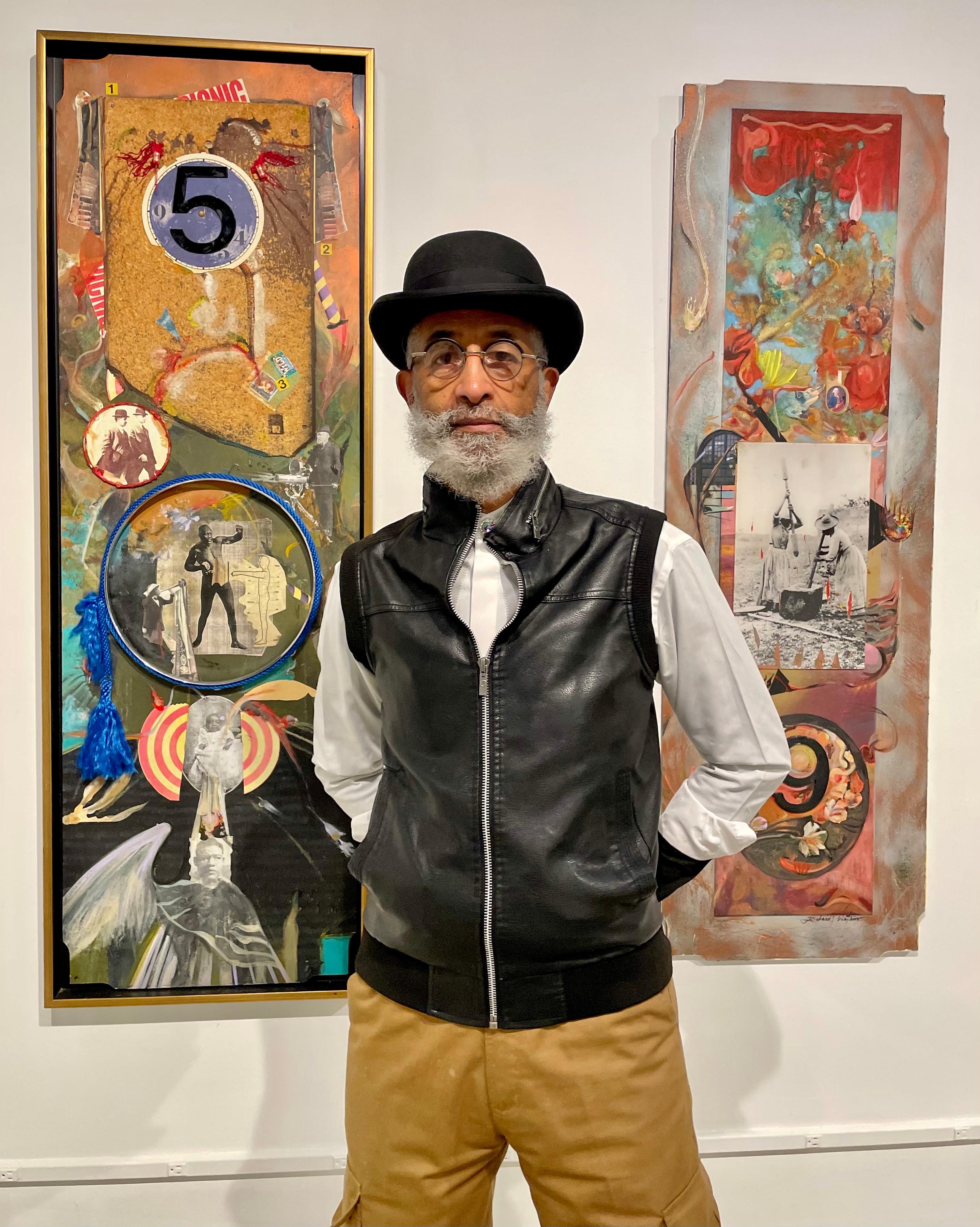 Ogni volta che sento lo spirito: Quadro a collage afroamericano con figure, blu in vendita 1