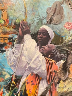 Chaque fois que je ressens l'esprit : Peinture collage afro-américaine avec personnages, bleu