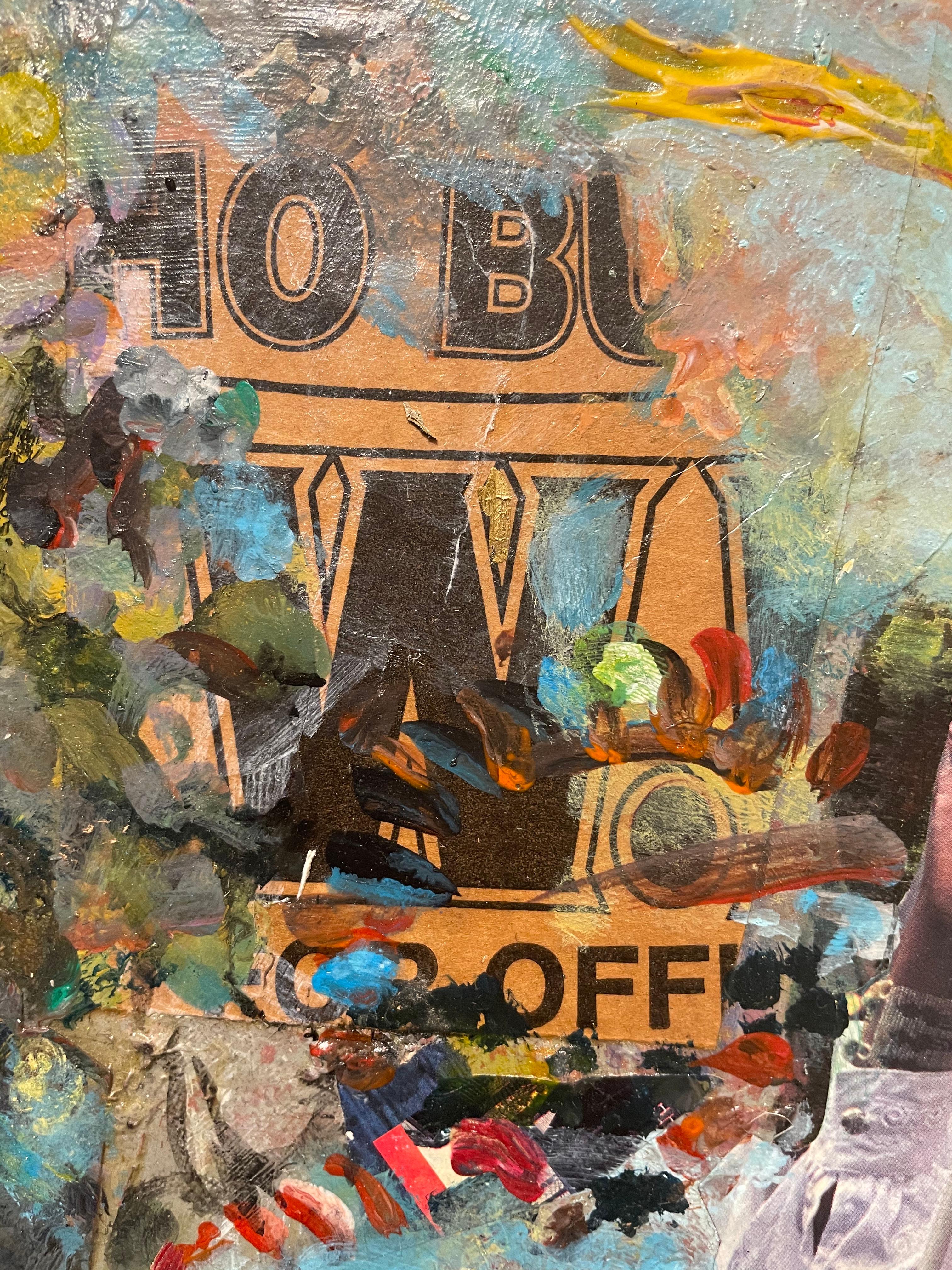 Ogni volta che sento lo spirito: Quadro a collage afroamericano con figure, blu - Figurative Painting Beige di Richard J. Watson
