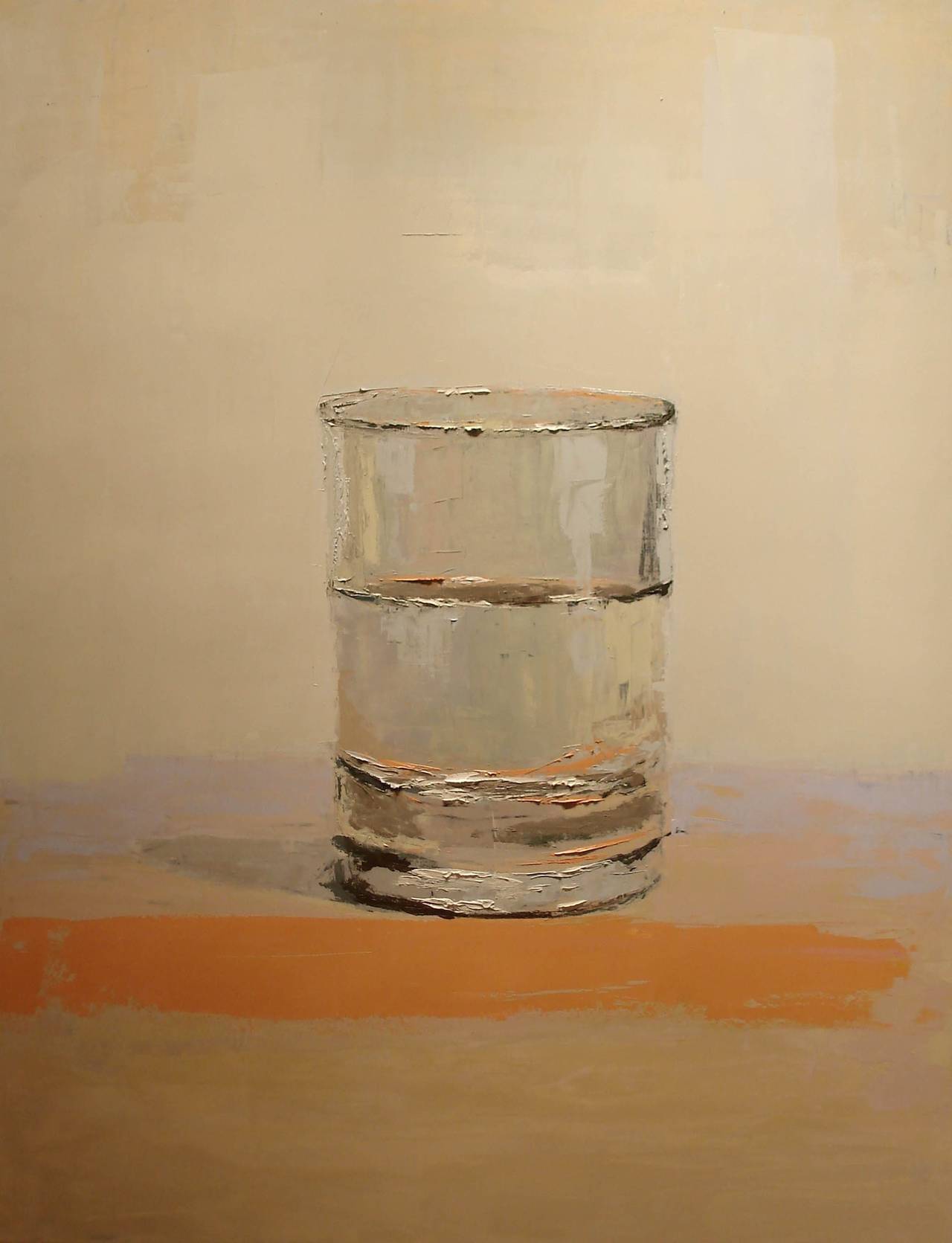 Brian Blackham Abstract Painting - Water Glass On Orange Table