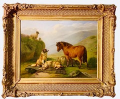 Guarding the Highlands - Romantic 19th century animal painting - Dog Sheep Pony