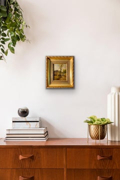 Ecole de Barbizon - Petite French Framed Oil Painting Shepherd and his flock