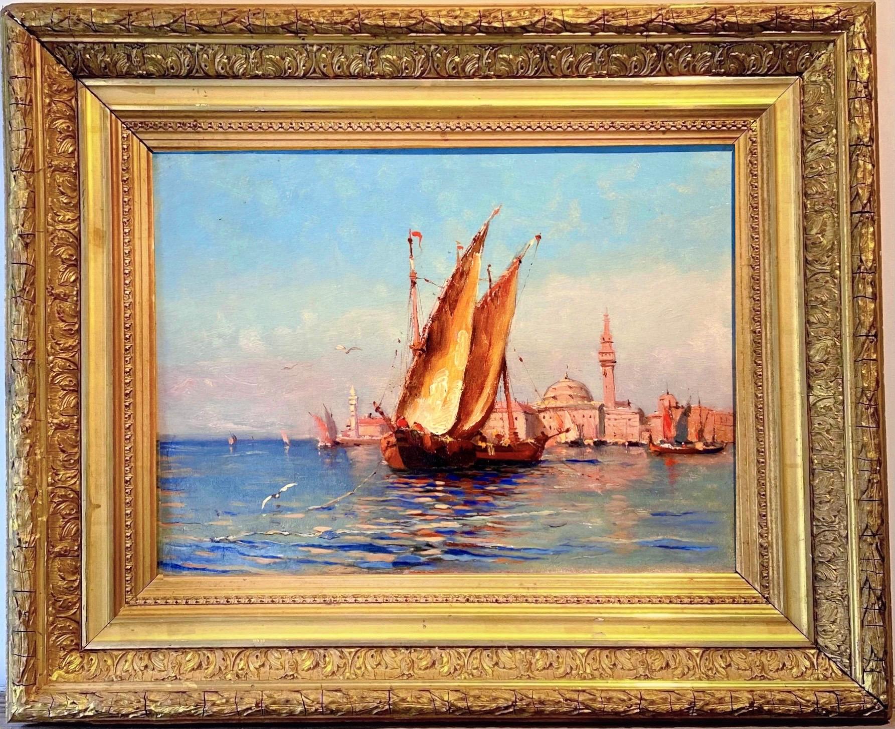 Felix Ziem Landscape Painting - 19th century French impressionist painting - View of Venice - Cityscape Boat