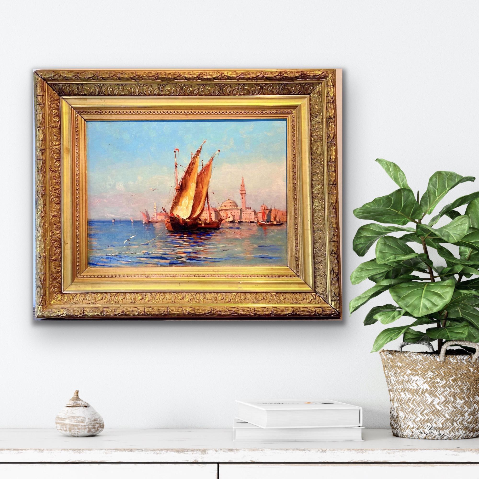 19th century French impressionist painting - View of Venice - Cityscape Boat 9