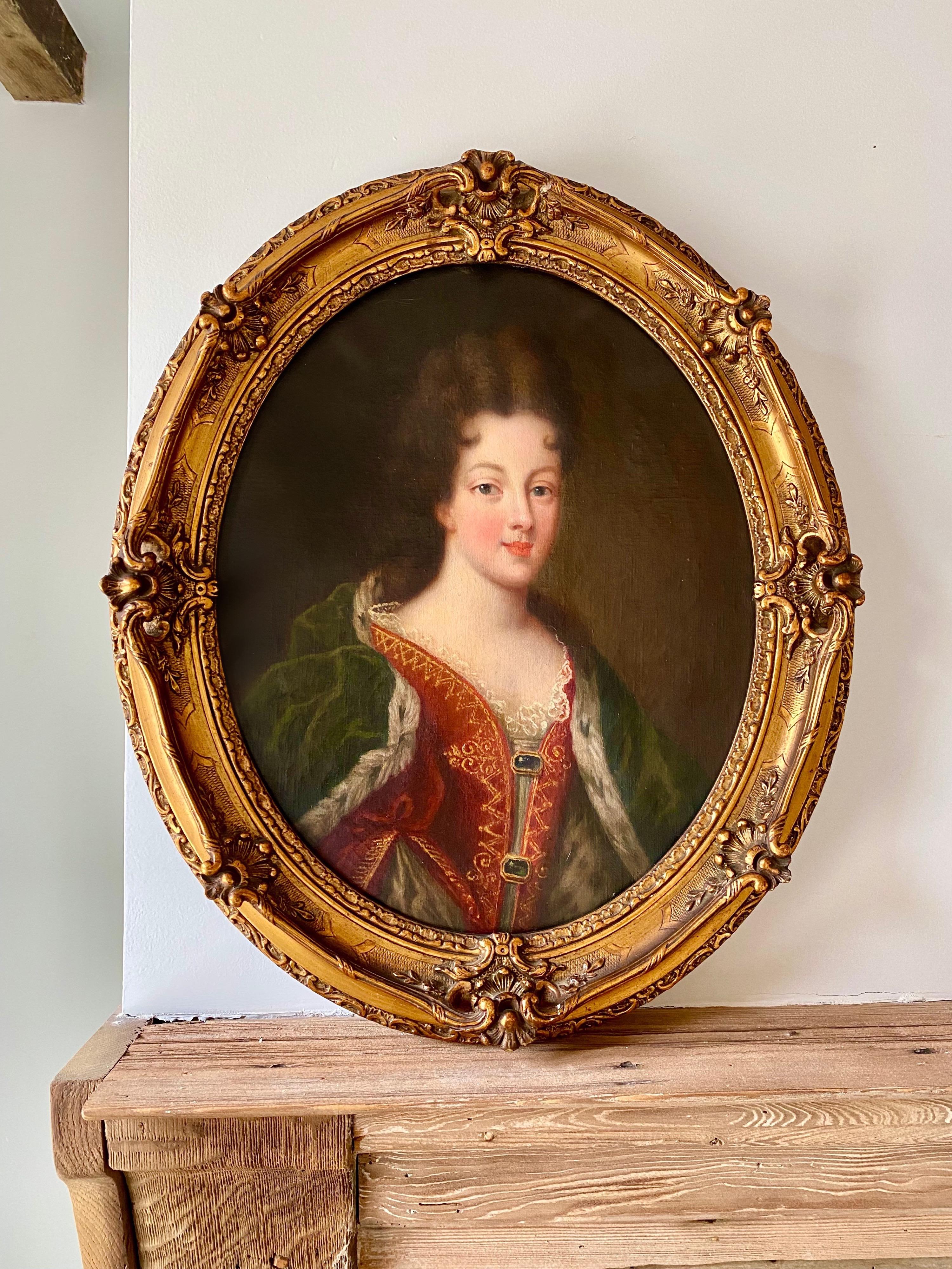 Antique French Portrait painting of a noble lady - young princess Mignard - Painting by Pierre Mignard
