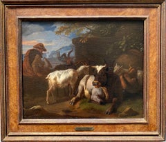 17th century dutch old master painting - A shepherd resting with his cattle