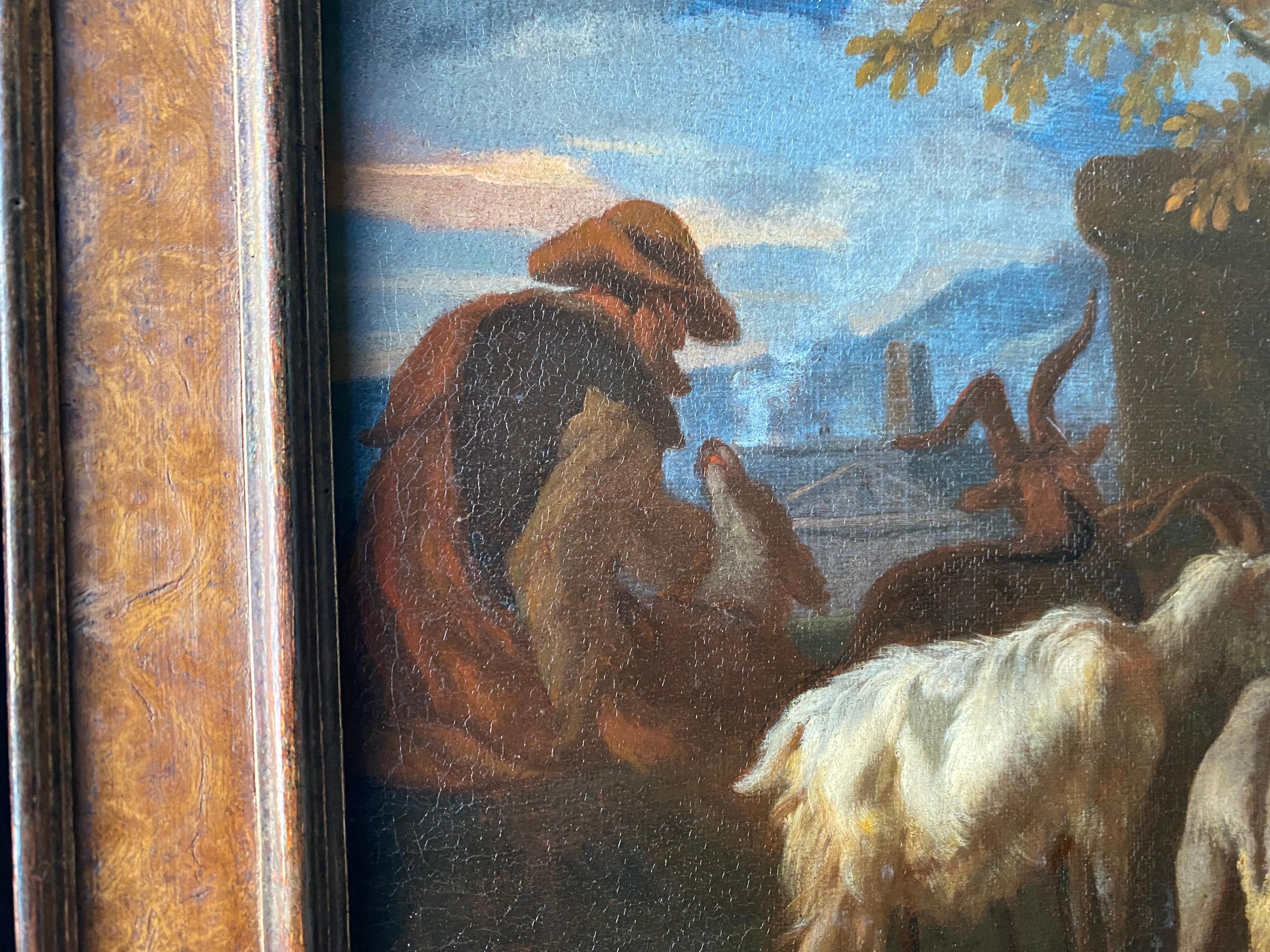 17th century dutch old master painting - A shepherd resting with his cattle - Old Masters Painting by Karel Dujardin