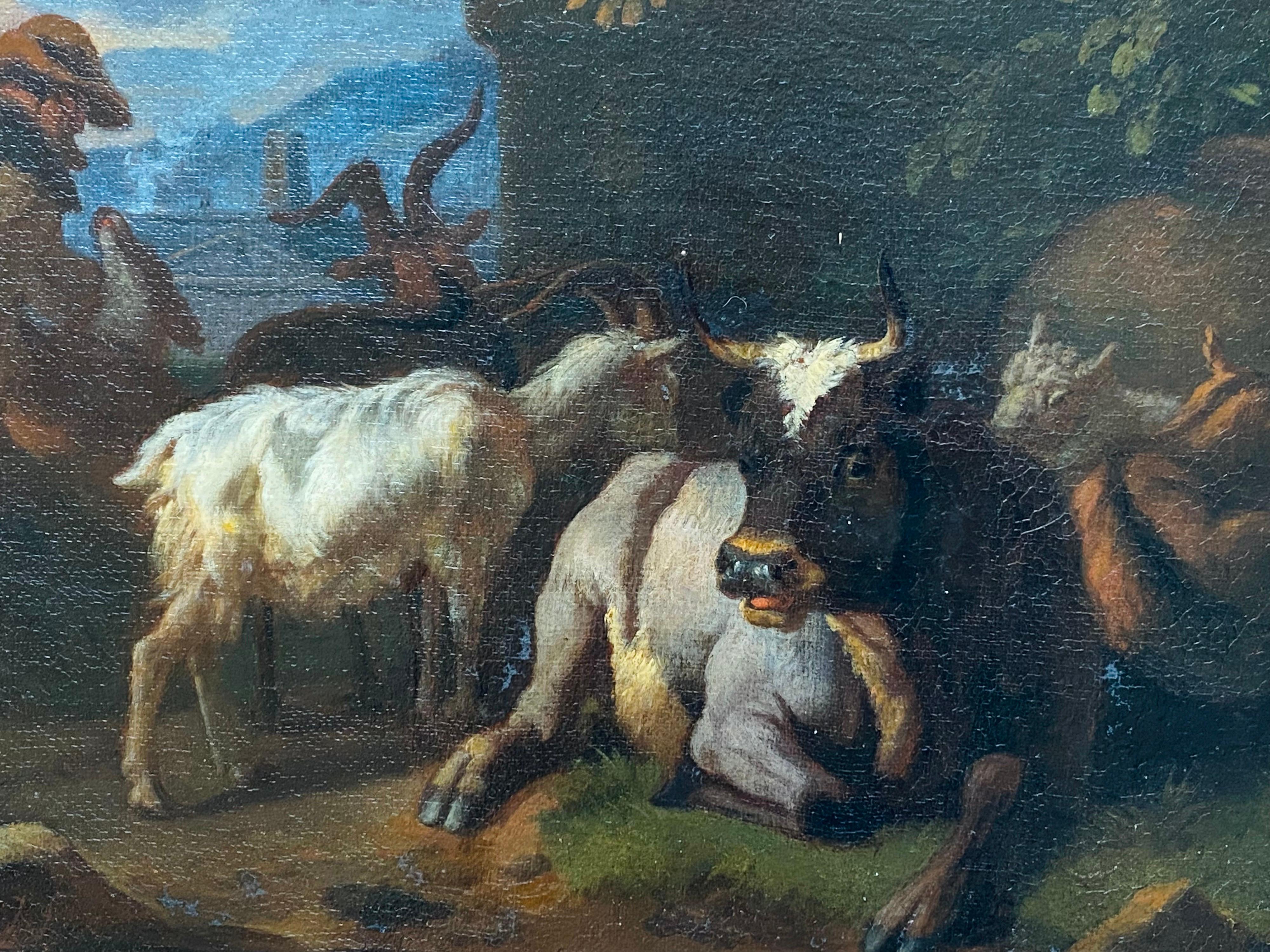 17th century dutch old master painting - A shepherd resting with his cattle - Brown Animal Painting by Karel Dujardin