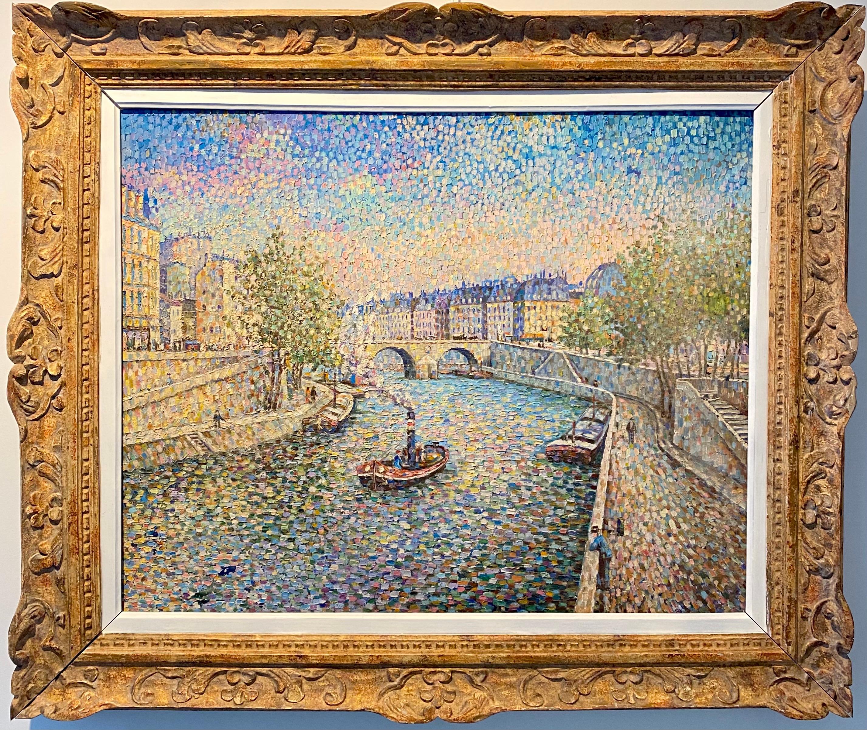Unknown Landscape Painting - French 19th century style Impressionist cityscape painting - Paris - Seine Monet