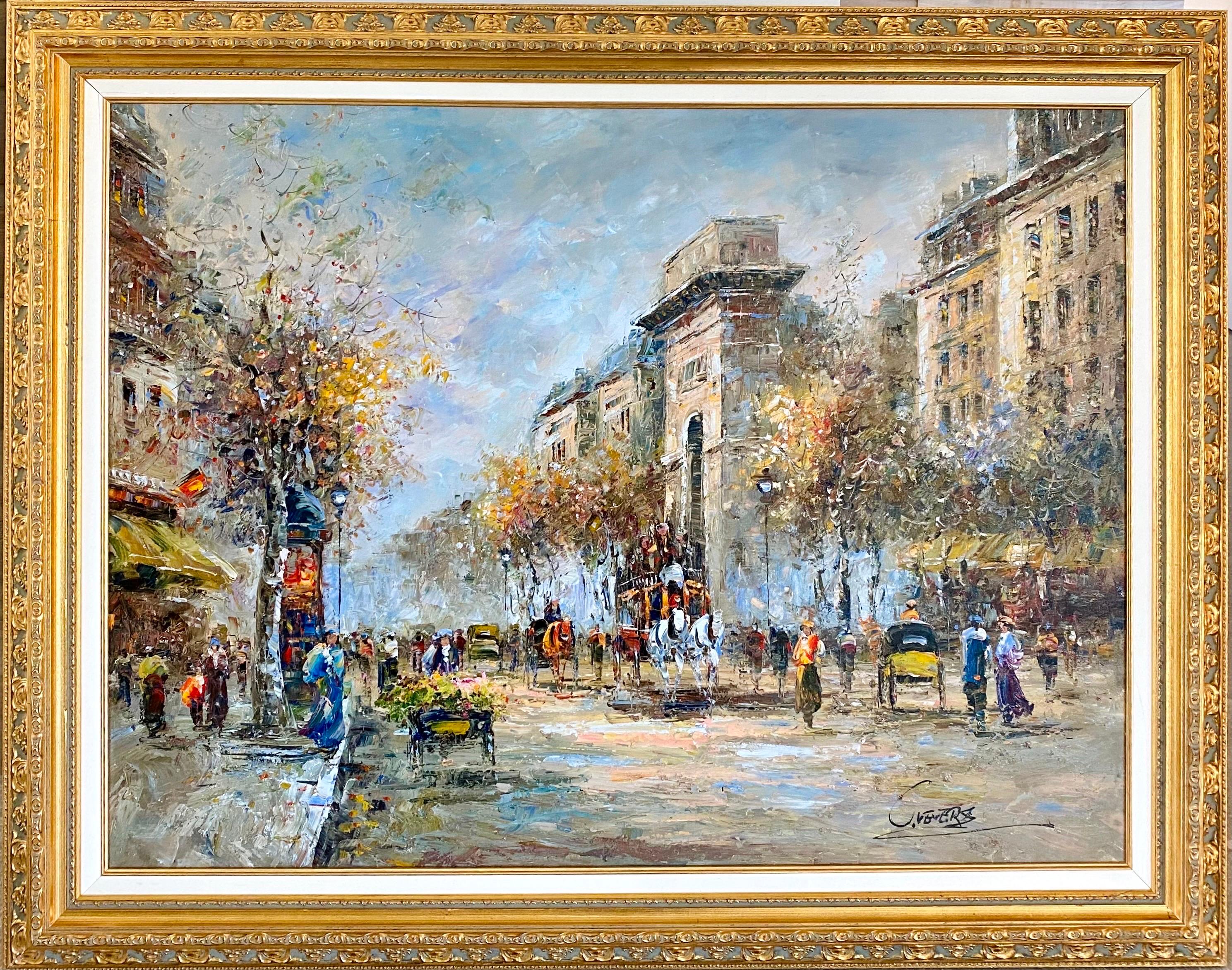 Willy Clevers Figurative Painting - Huge 19th century style French impressionist - Porte St. Martin in Paris 
