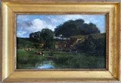 19th century French Impressionist Barbizon Painting - Cow Countryside Corot
