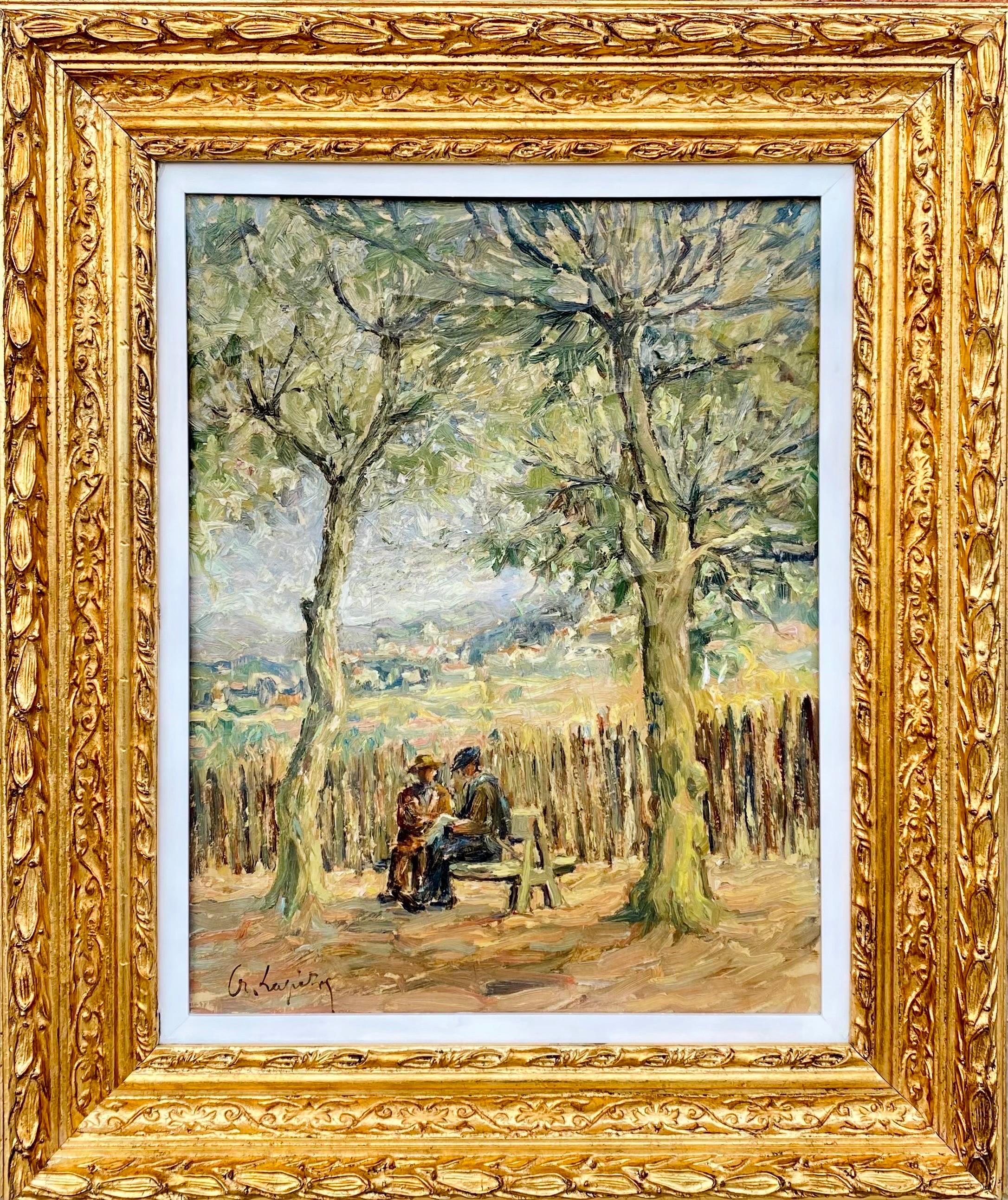 Unknown Figurative Painting - French 19th century impressionist painting - Les paysans - Countryside Monet