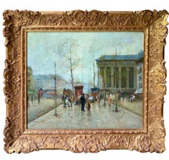 Large 19th century style French impressionist cityscape - Flower market Paris