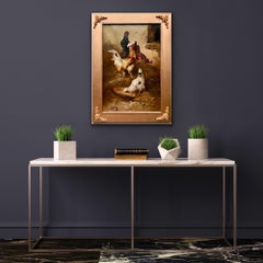 19th century romantic painting Roosters at a farm - bird countryside