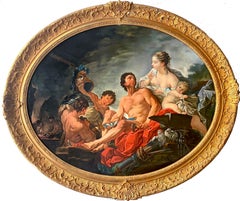 Antique Huge French 19th century Rococo painting "Venus at the forge of Vulcan" Love 