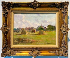 French Post Impressionist landscape painting of a Hay Harvest Monet, Ca. 1920s