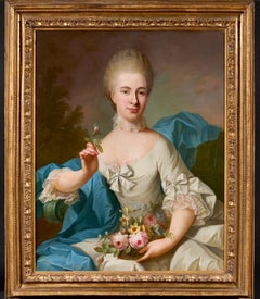 18th century French Portrait painting of a noble lady wearing an elegant gown