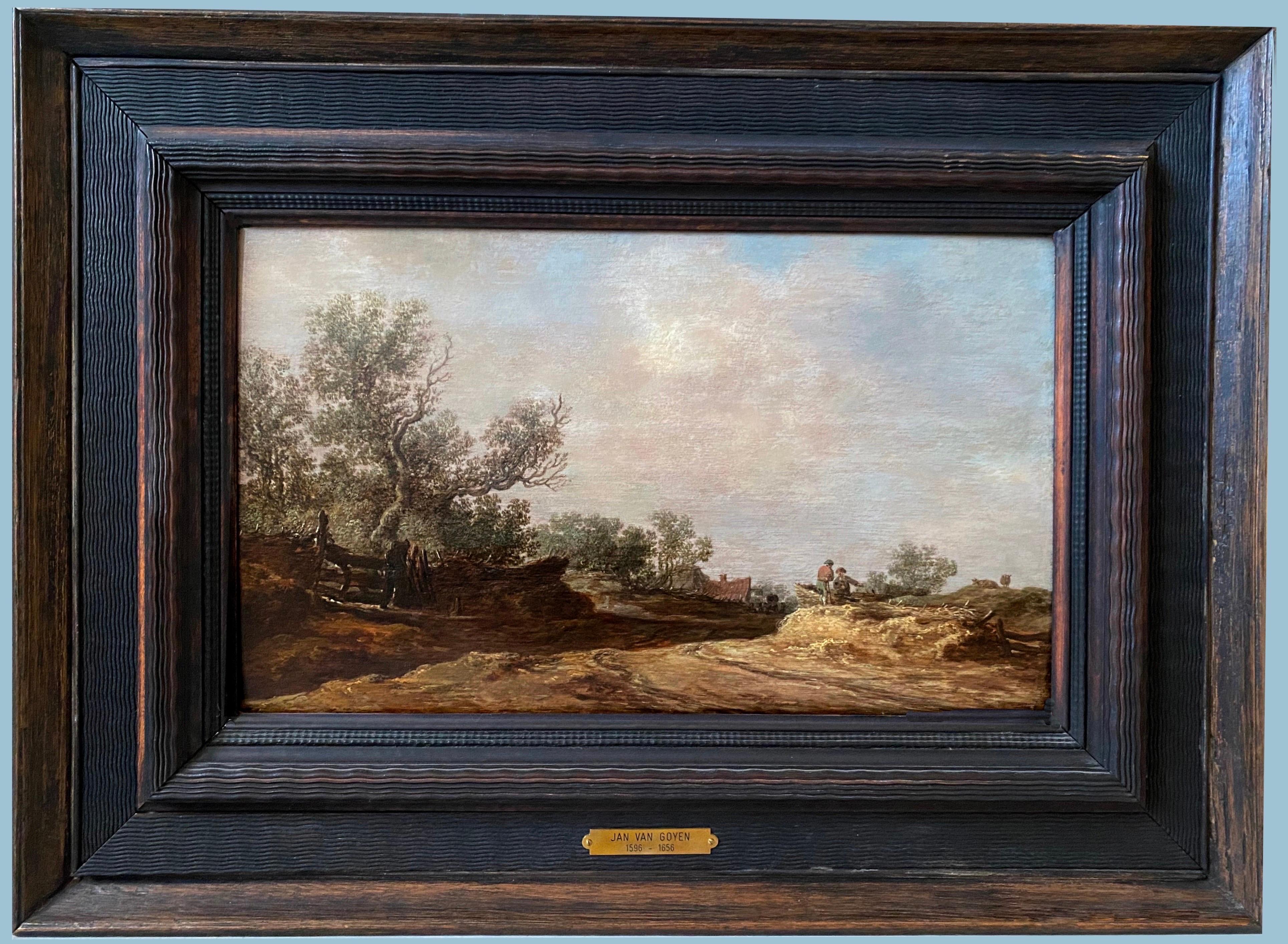 17th century Dutch Old master oil - A countryside road in a dune landscape 1633