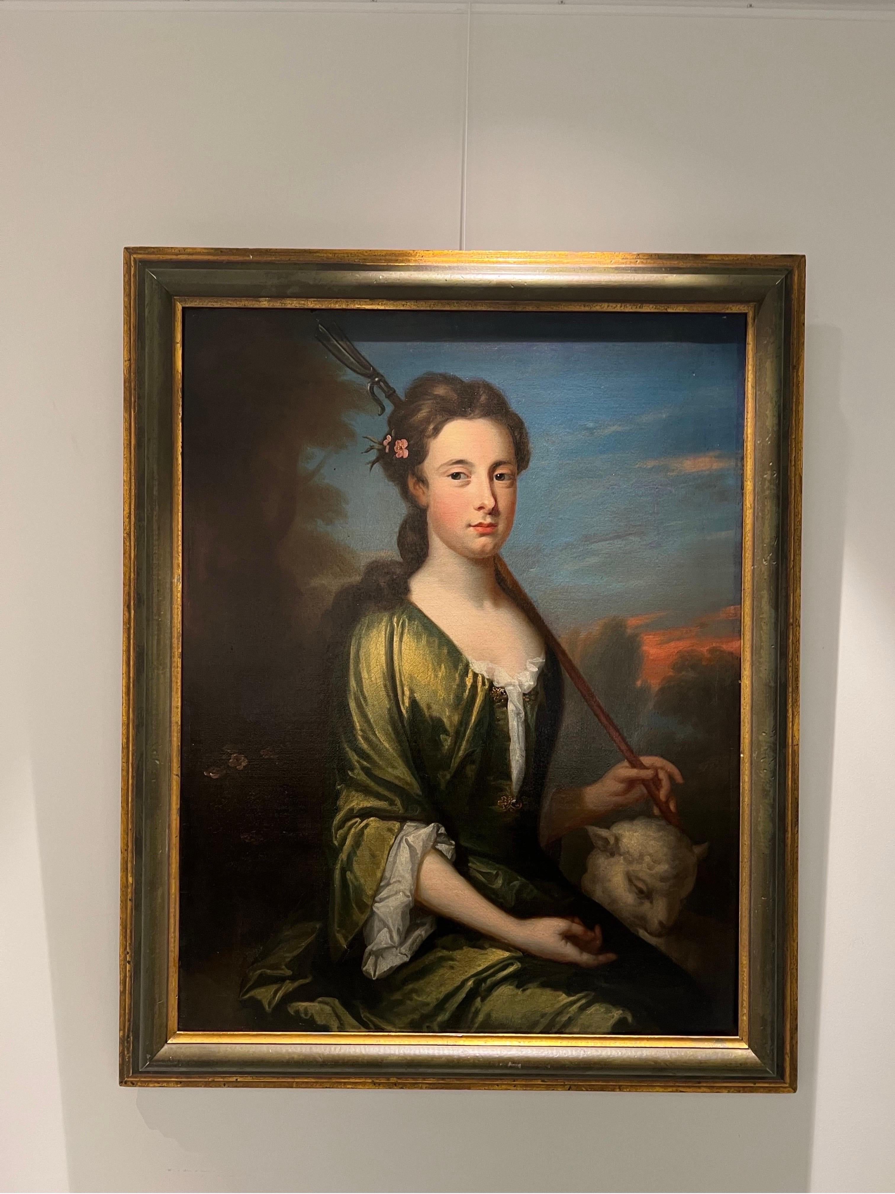 Ritratto inglese del XVIII secolo di una giovane donna in veste di pastorella - Painting Antichi maestri di Charles Jervas