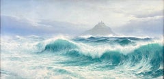 Óleo del siglo XIX "La marea entrante - Marina marina británica 1894