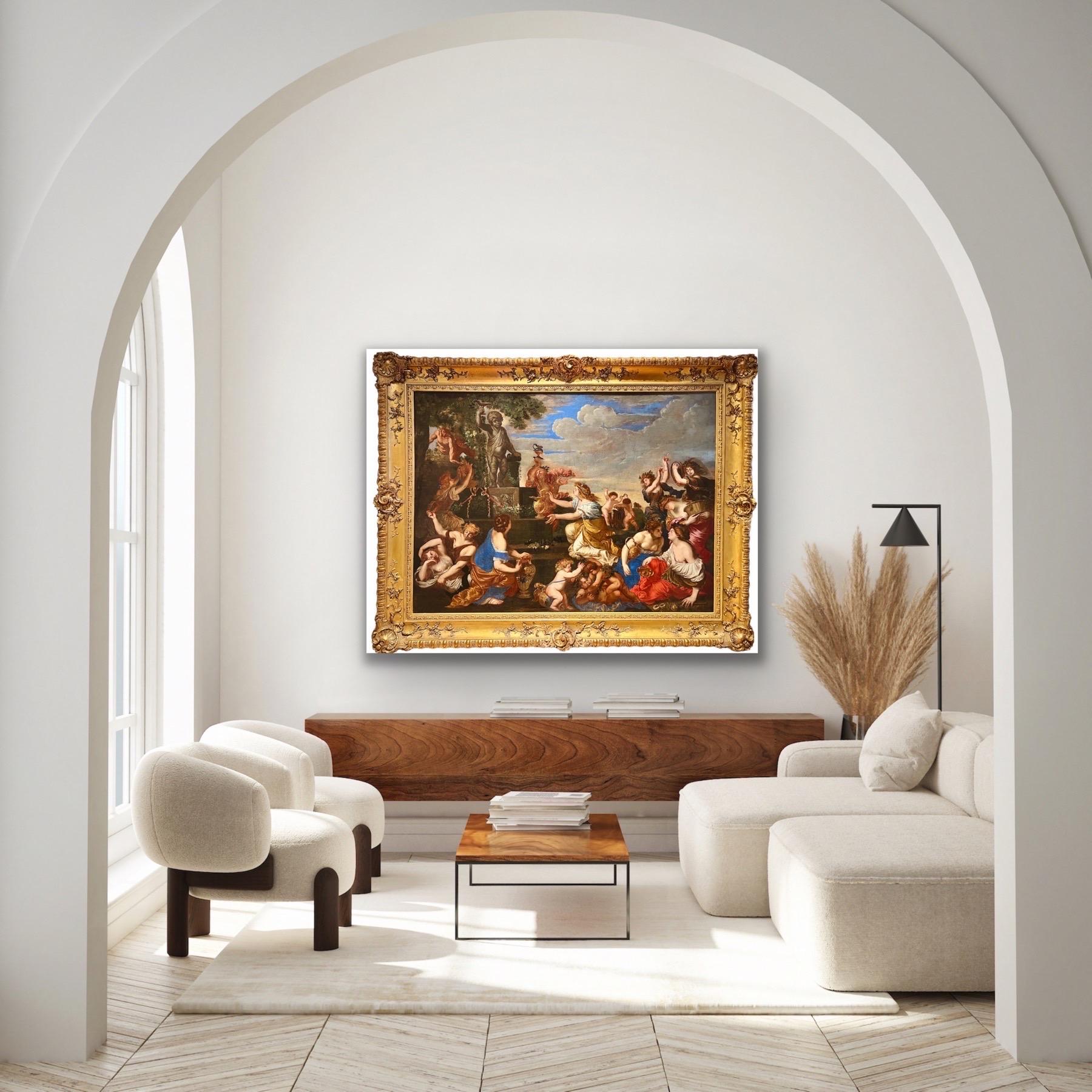 Huge 17th century old master - The feast of Bacchus - celebration Poussin - Painting by Niccolò De Simone