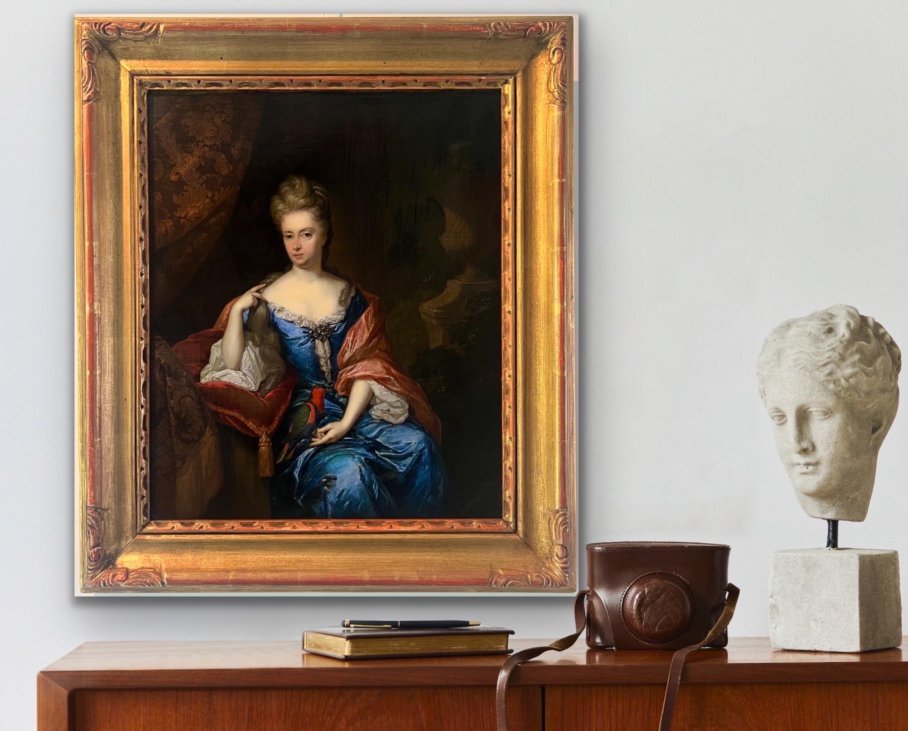 Portrait de maître ancien hollandais du 17e siècle représentant une dame noble avec un perroquet  1697 11