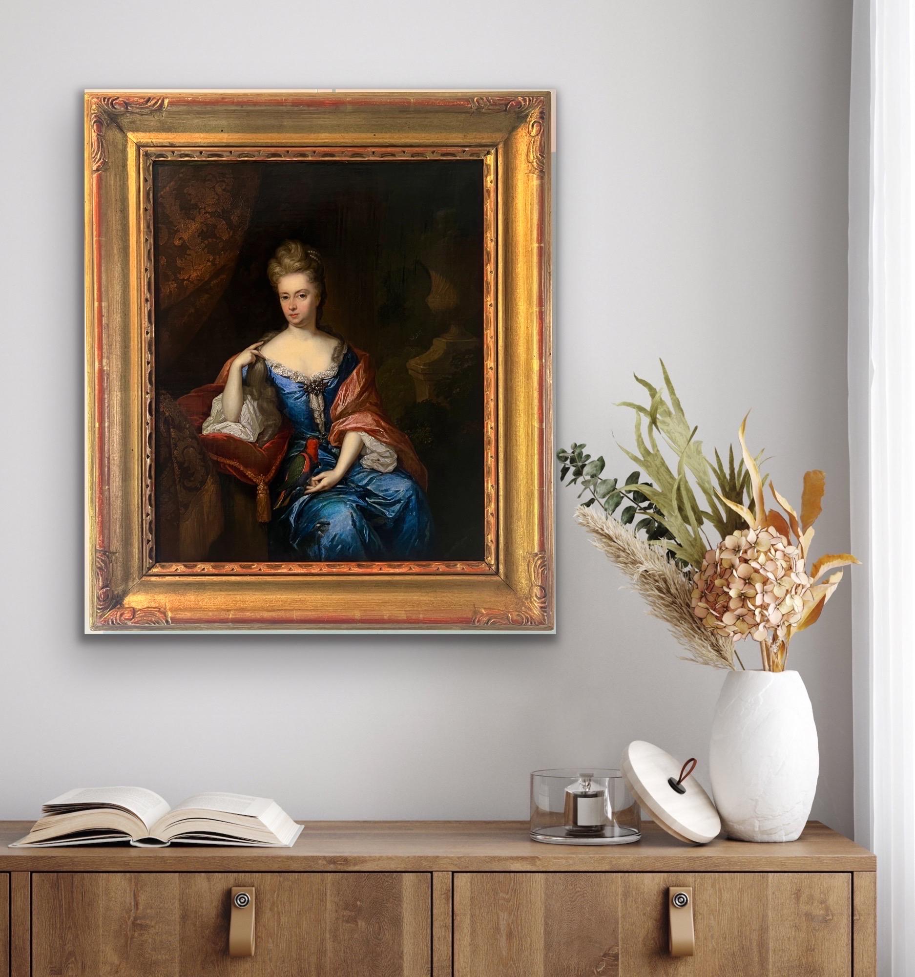 Portrait de maître ancien hollandais du 17e siècle représentant une dame noble avec un perroquet  1697 10