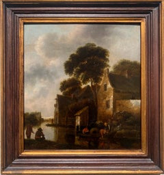 Niederländische Flussslandschaft mit Fischern und alten Meistern aus dem 17. Jahrhundert