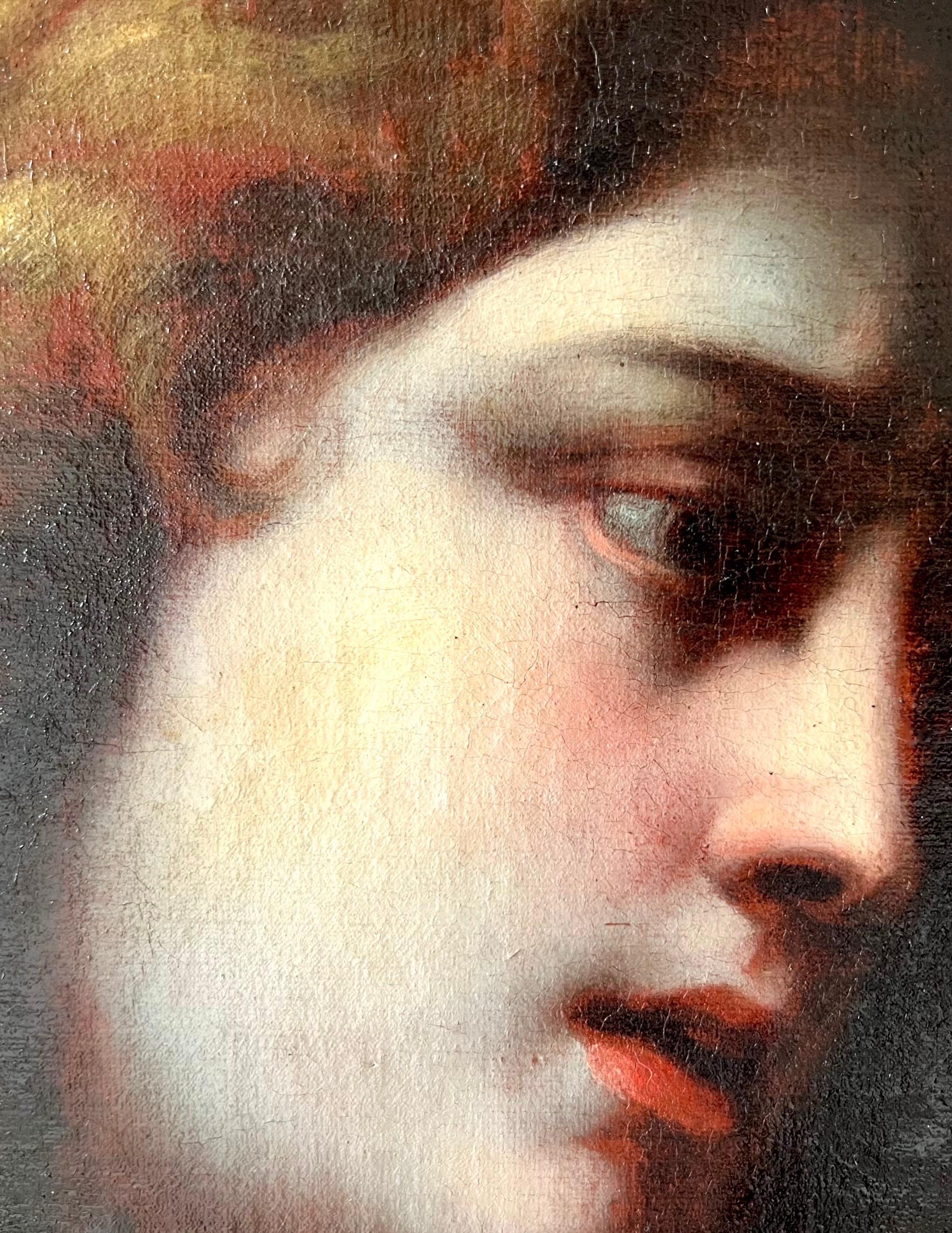 Antico maestro italiano del XVII secolo - Un risveglio spirituale - Martha e la Maddalena - Portrait Painting Nero di Andrea Vaccaro