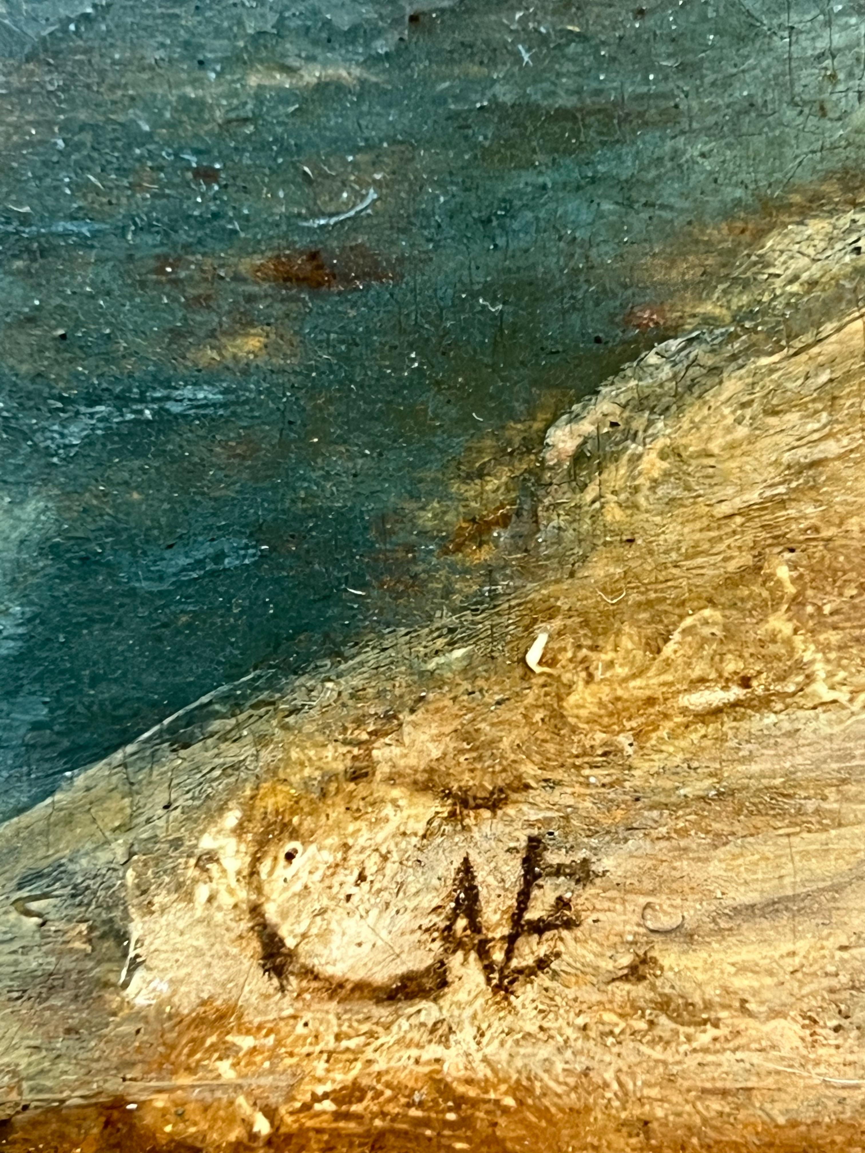 Paisaje marino flamenco del siglo XVII - Barcos en un puerto mediterráneo - paisaje marino en venta 4