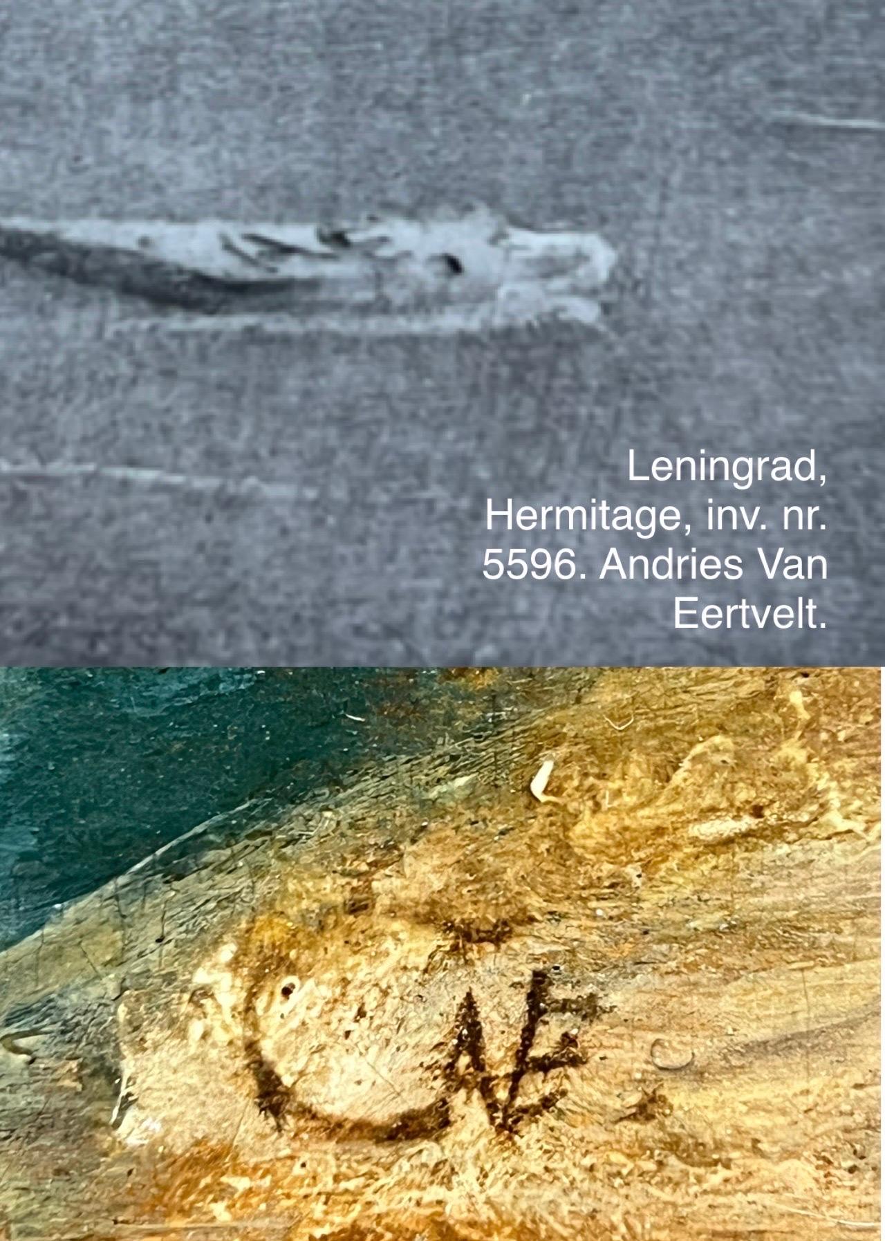 Paisaje marino flamenco del siglo XVII - Barcos en un puerto mediterráneo - paisaje marino en venta 5