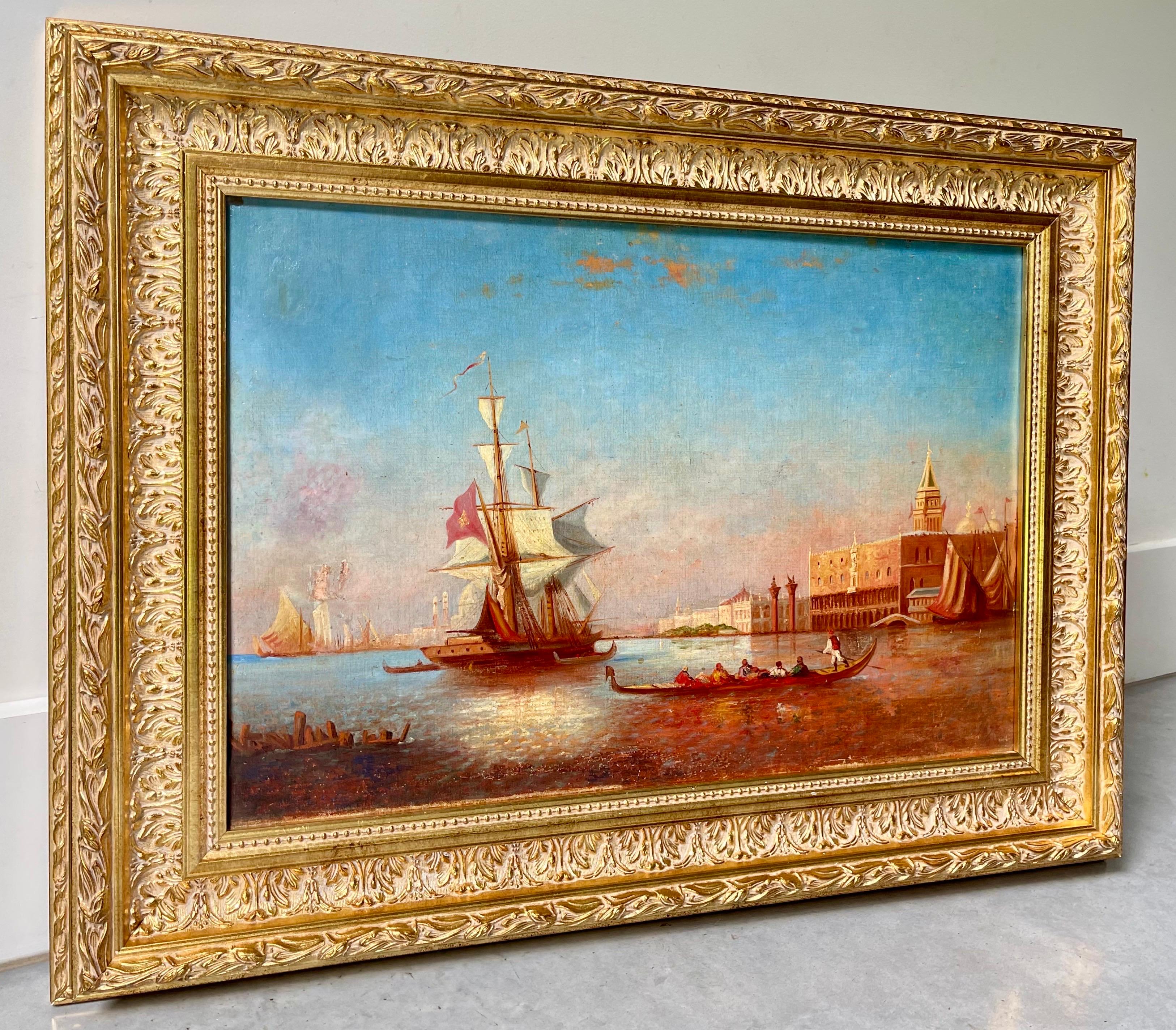 Quadro romantico francese del XIX secolo - Veduta di Venezia - Ziem San Marco - Painting Impressionismo di Bouchet