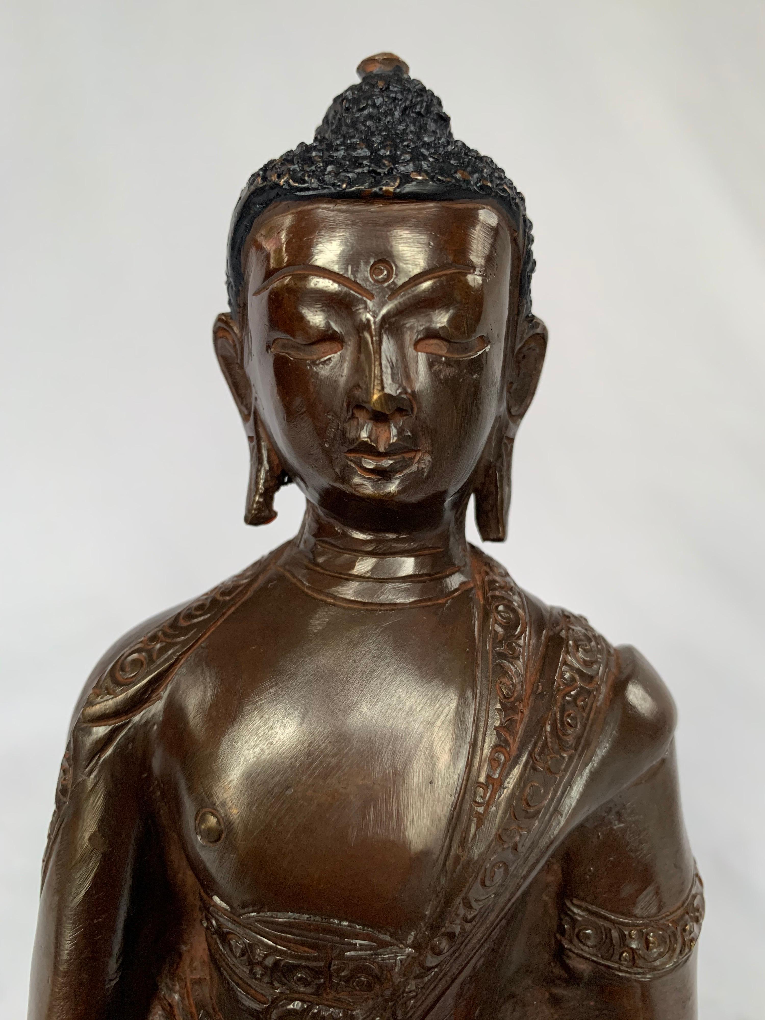 Lost Wax  Process Handcrafted Shakyamuni Buddha statue - Gray Abstract Sculpture by Unknown