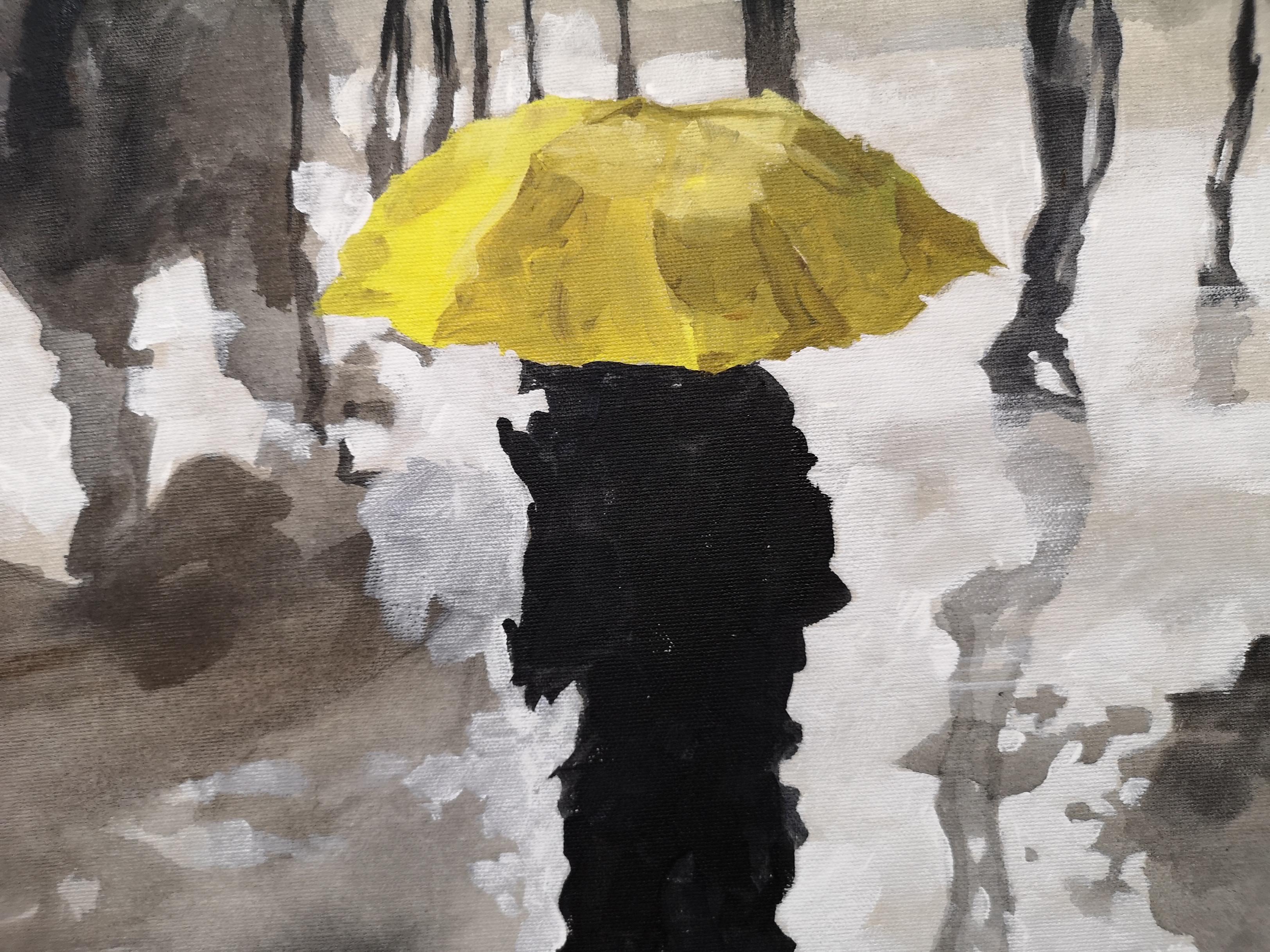 “The Yellow Umbrella”, 2021, Canvas, Acrylic Paint  - Painting by Osvaldo Sequeira