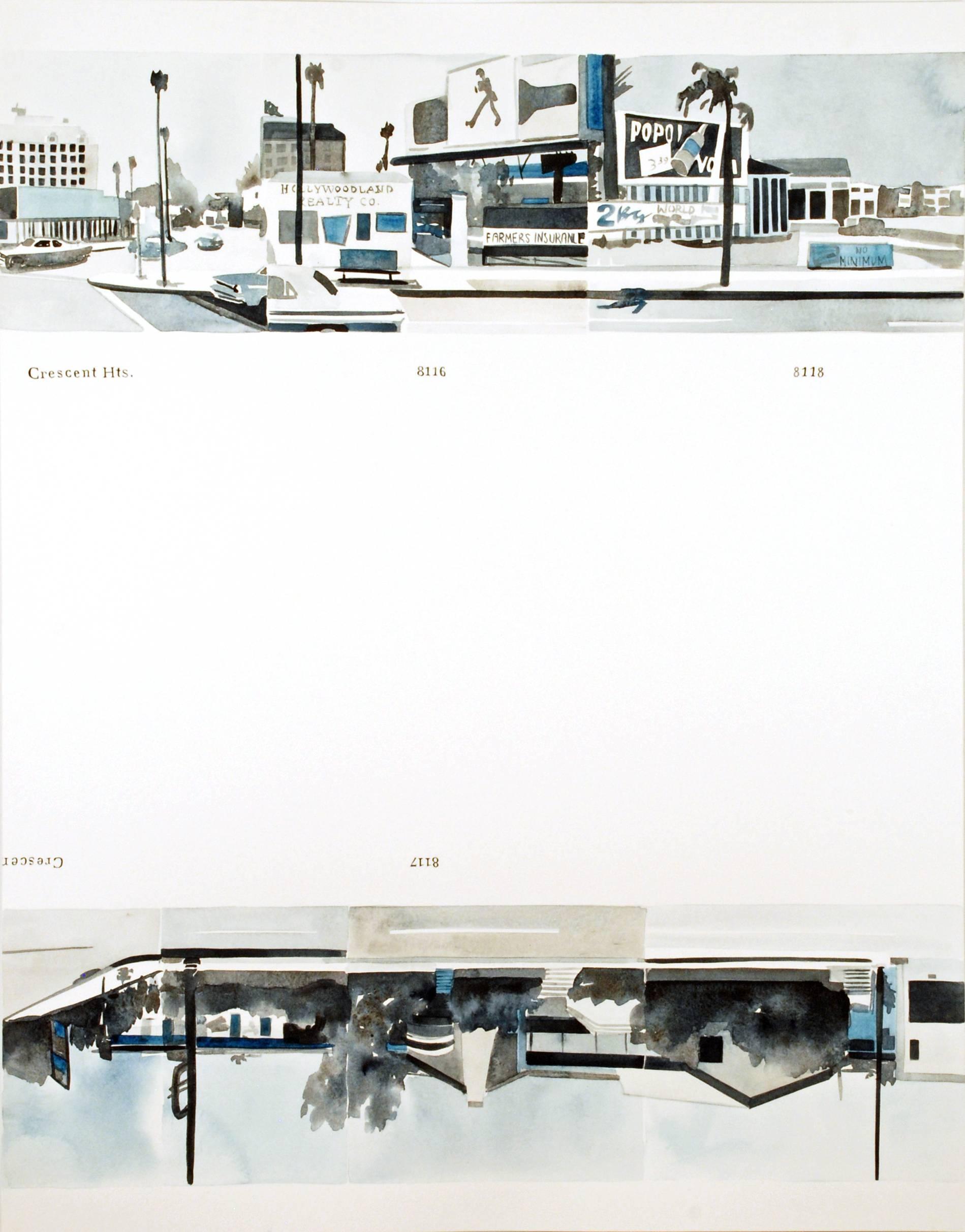 Ed Ruscha’s Every Building on the Sunset Strip #01 - Gray Figurative Painting by Amy Park