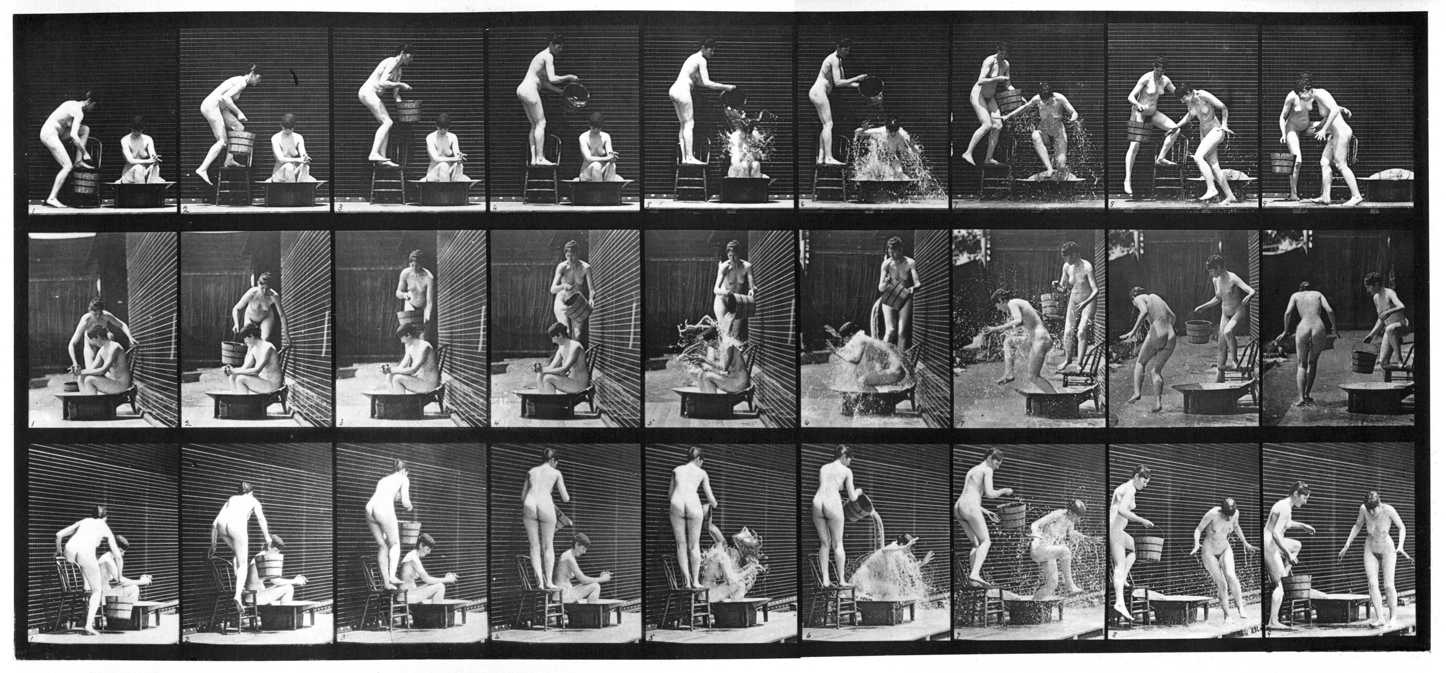 Eadweard Muybridge Black and White Photograph - Plate no. 408 (two women with bucket of water) 
