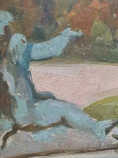 The Fountain and Gardens at Versaille, Impressionist Oil on Board