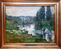 Grande quadro impressionista, olio su tela dei primi del XX secolo, “Le lavandaie”