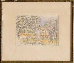 Paysage en Provence. Aquarelle sur papier. Signé.